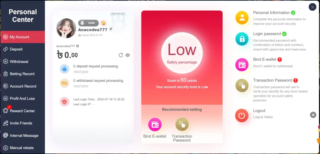 User CP after logged in
